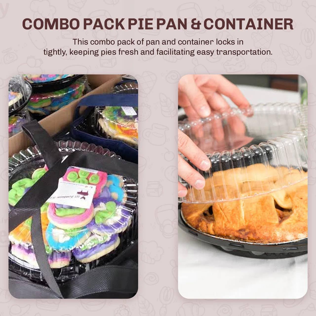 KitchenDance 9 Inch Two Piece Pie Container with Low Dome Lid - Durable Plastic Pie Containers - Ideal for Bakeries - Stackable Disposable Pie Carrier for Secure Transport & Presentation - J40
