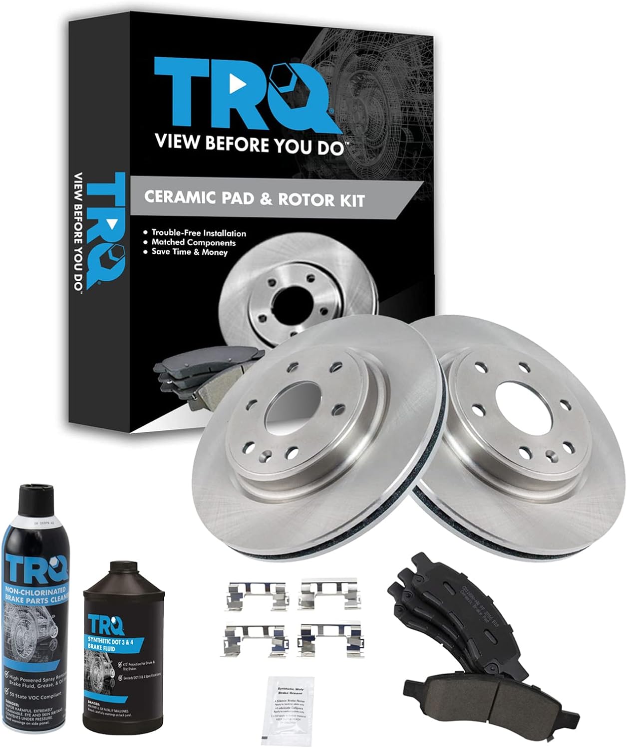 TRQ Front Brake Pad & Rotor Kit Brake Chemical Kit Brake Pads Brake Rotor Ceramic Compatible with 2008-2017 Buick Enclave 2009-2017 Chevrolet Traverse 2007-2016 GMC Acadia 2007-2010 Saturn Outlook