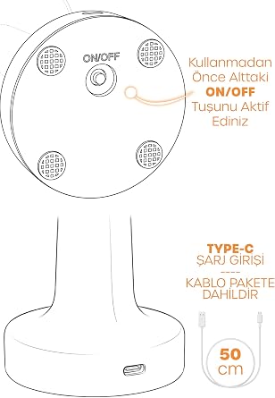 Şarjlı Mantar Masa Lambası Metal Dokunmatik 3 Işık Parlaklık Ayarlı Gece Masa Üstü Lamba (Siyah A4) [Enerji Sınıfı A]
