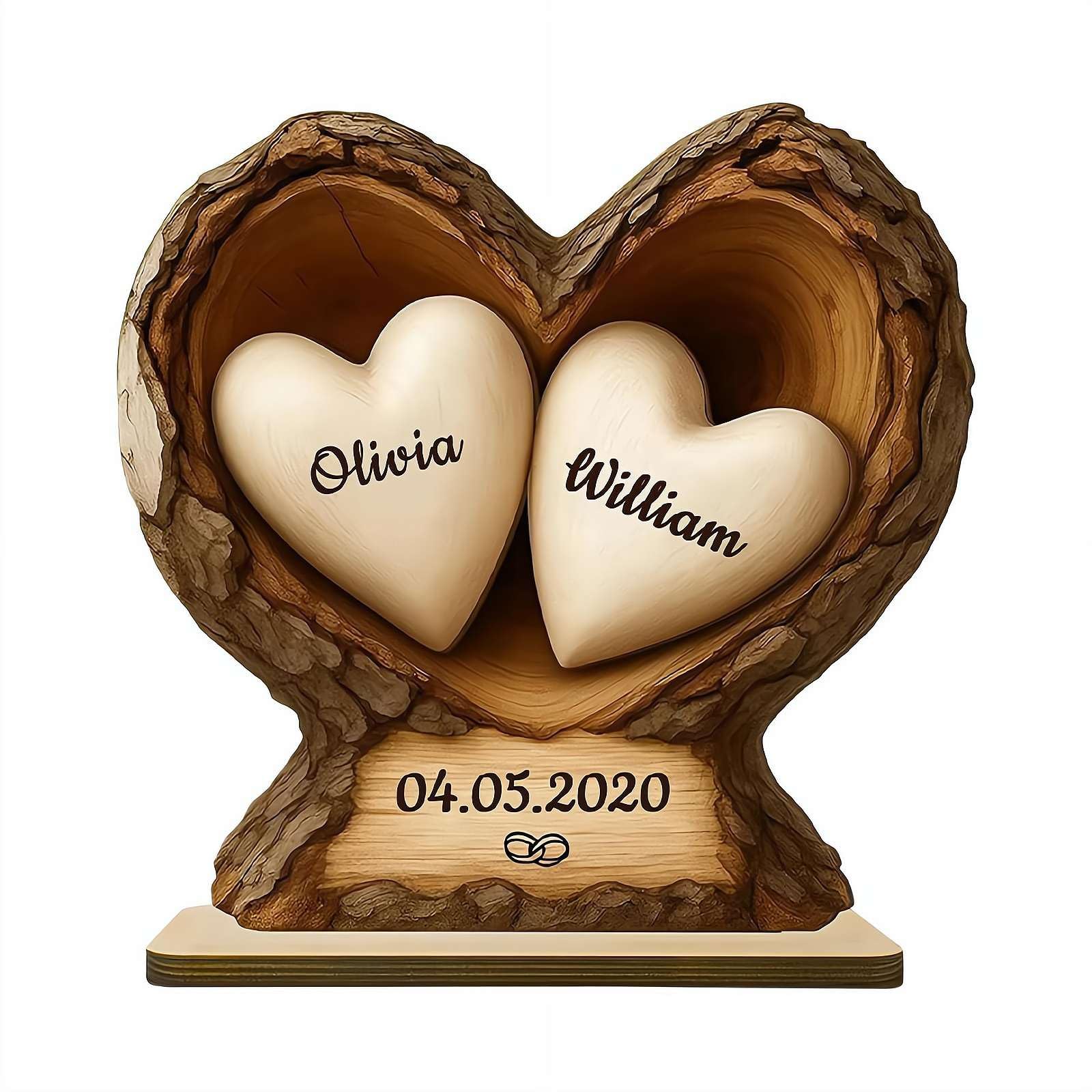 Personalized Double Heart Wooden Plaque,Custom Names And Date Love Wooden Table Sign, Romantic Heart Couple Keepsake,Cute Couple Home Decor, Anniversary Valentine Gift for Him Her, Husband Wife