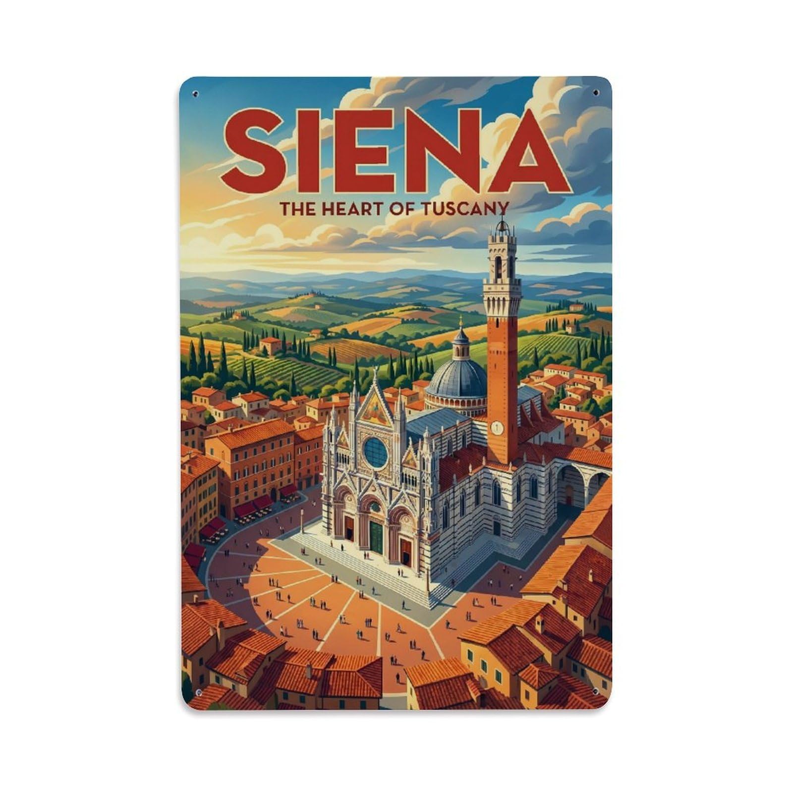 Olhnbad Style Cathedral Siena Italy Panoramic City Travel Metal Tin Sign