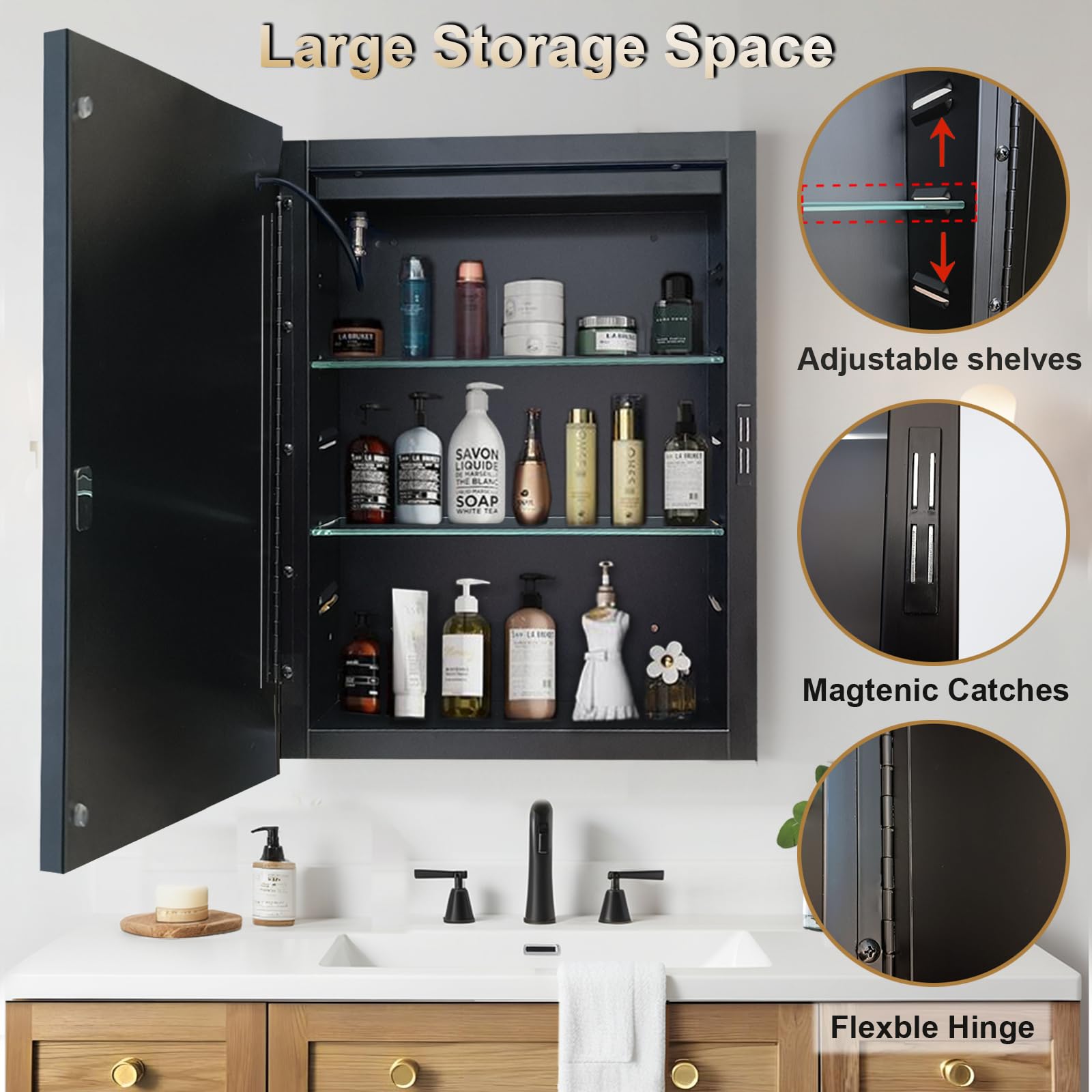Armoire à pharmacie LED avec lumière 50,8 x 66 cm