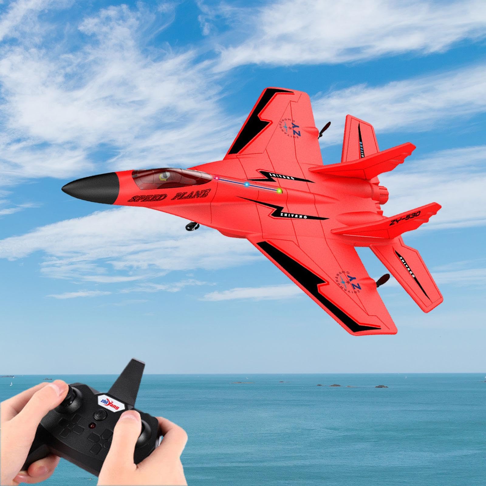 Aereo Radiocomandato Drone con Luci a LED, Aereo Radiocomandato per Ragazze, Ragazzi, Bambini, Principianti E Adulti, Regalo D, Rosso