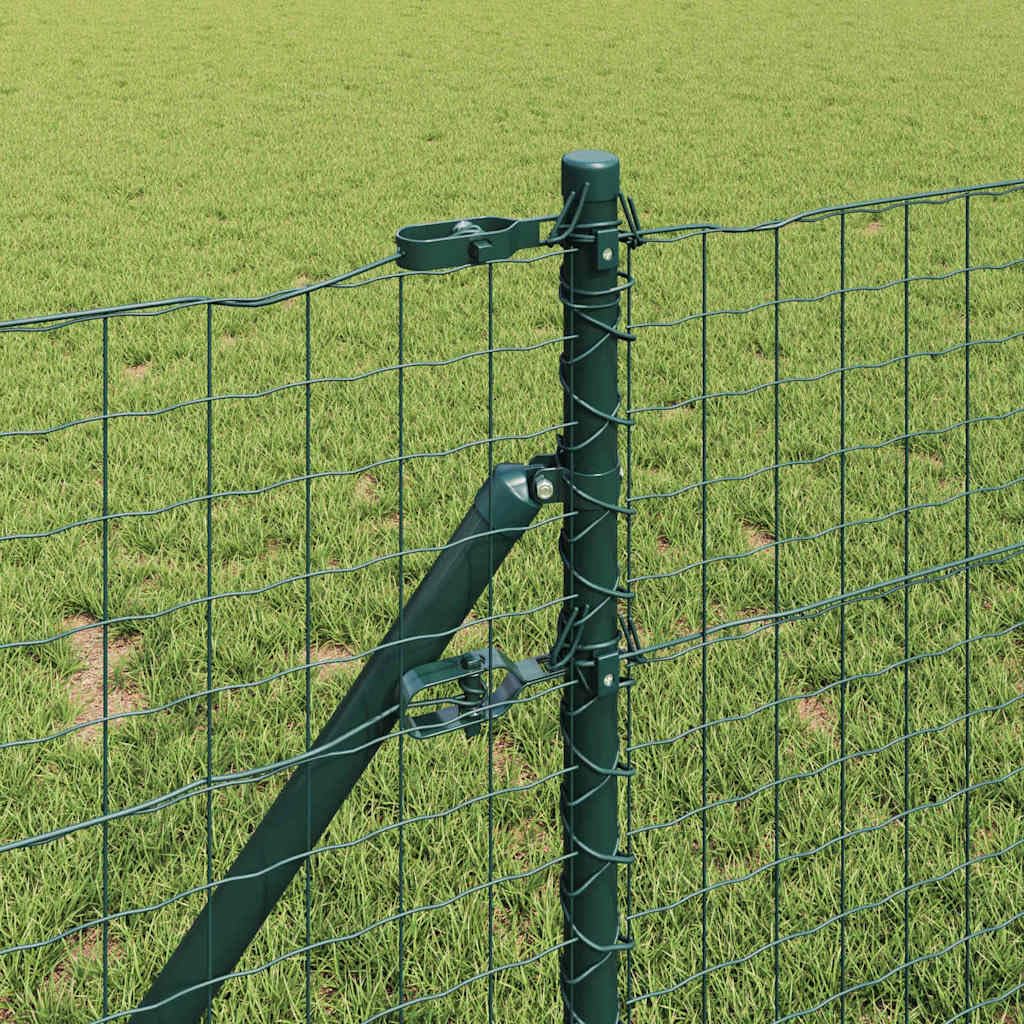 Juego de 52 postes de valla de acero con recubrimiento en polvo verde con tapas, listones transversales y elementos de fijación para jardín, terraza, borde de parcela