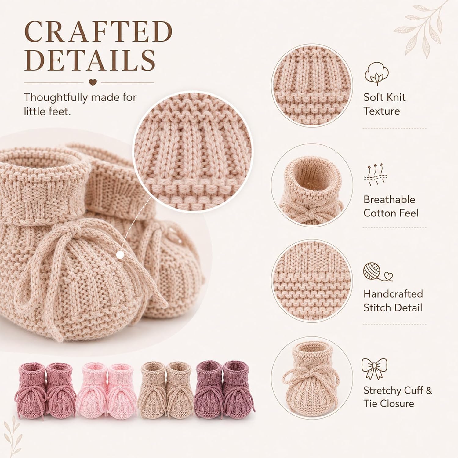 gisgfim 4 Pairs Knitted Baby Booties Newborn Walking Shoes Cotton Bootie Cozy Warm Soft Sock Slippers Crochet Baby Sock Cotton Indoor House Shoes Newborn Knit Boots for Infant Girl Boy