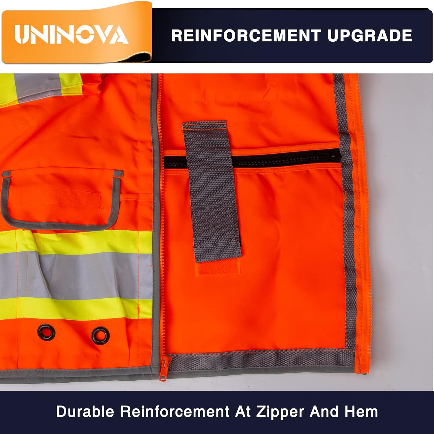 UNINOVA Surveyor Safety Vest Reflective for Men,Class 2 Heavy Duty Safety Vests Reflective with Pockets and Zipper - Image 7