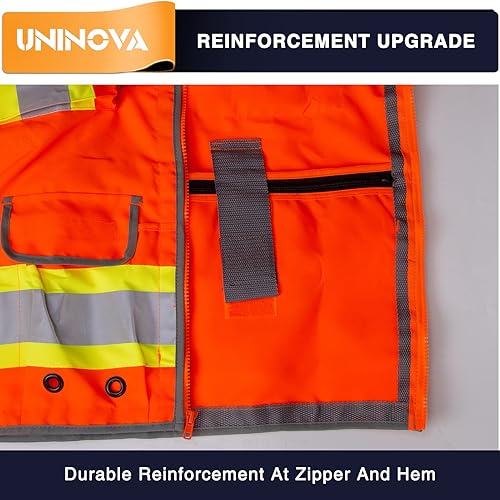 Miniatura 10 de UNINOVA Chaleco de seguridad reflectante para hombre, clase 2 malla chalecos de seguridad reflectantes, Sv55 Negro (servicio pesado)