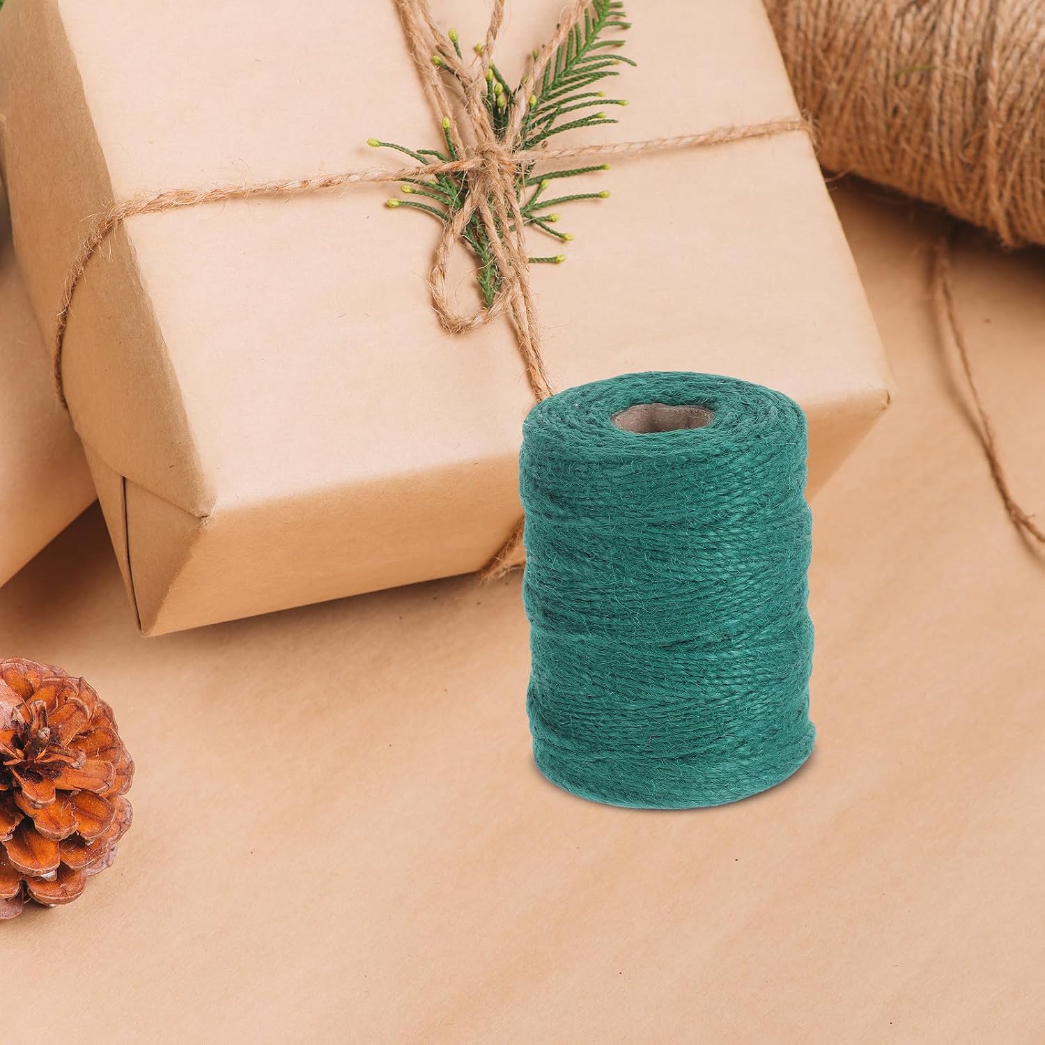 2 Rolls Green Natural Jute Twine Rope for Crafts and Present Wrapping Robust Holding Ability, for Clothing Tags and Festive Holiday Twine Displays