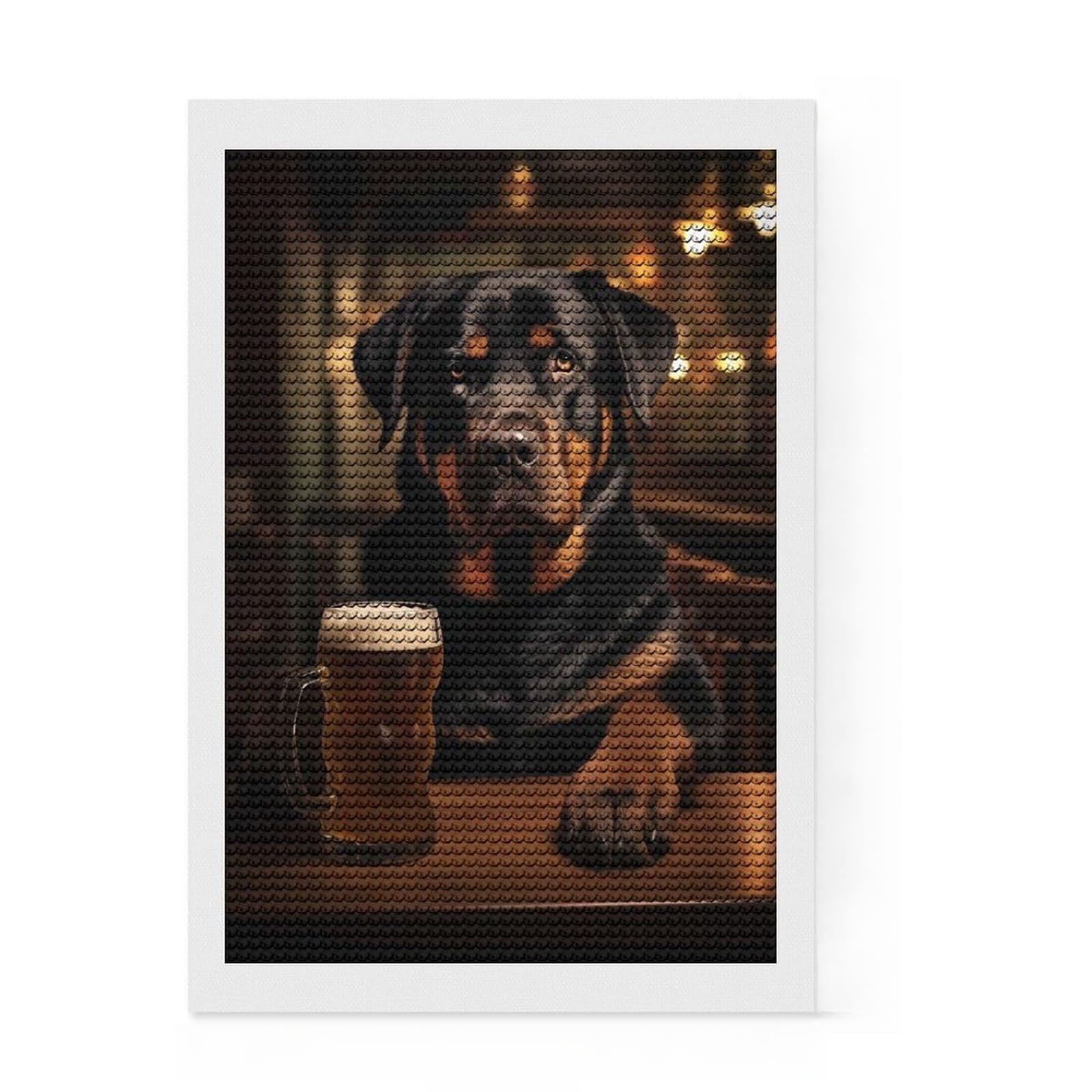 Junmoney Rottweiler Pint of Beer Diamond Art Kit 8"x12", for Teens, Stress Relief Craft, Home Wall Decor, Festive Craft Gift, Adhesive Canvas