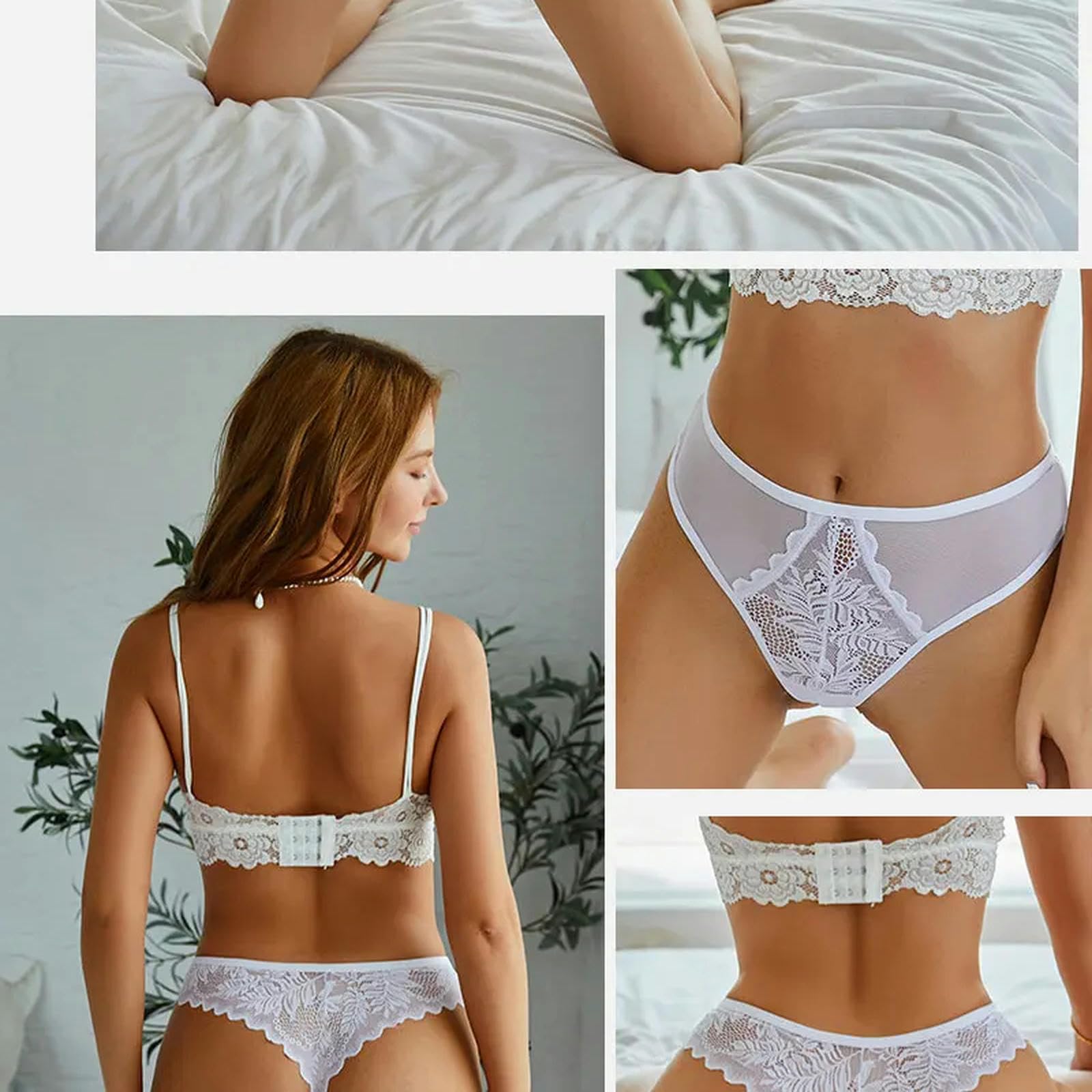 Ropa Interior Mujer 3pcs Set Sexy Encaje Tangas Mujeres Gantas G-String Perspectiva Floral Ropa Interior Mujer Suave Y Transpirable Lencería-Establecido 15-Metro