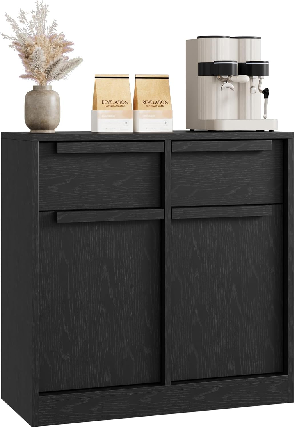CABIHOME Buffet Cabinet with Drawers, 62.4" Large Sideboard Buffet Storage Cabinet with Shelves and Doors, Modern Wood Kitchen Table for Dining Room Living Room (Black,4 Doors & 4 Drawers