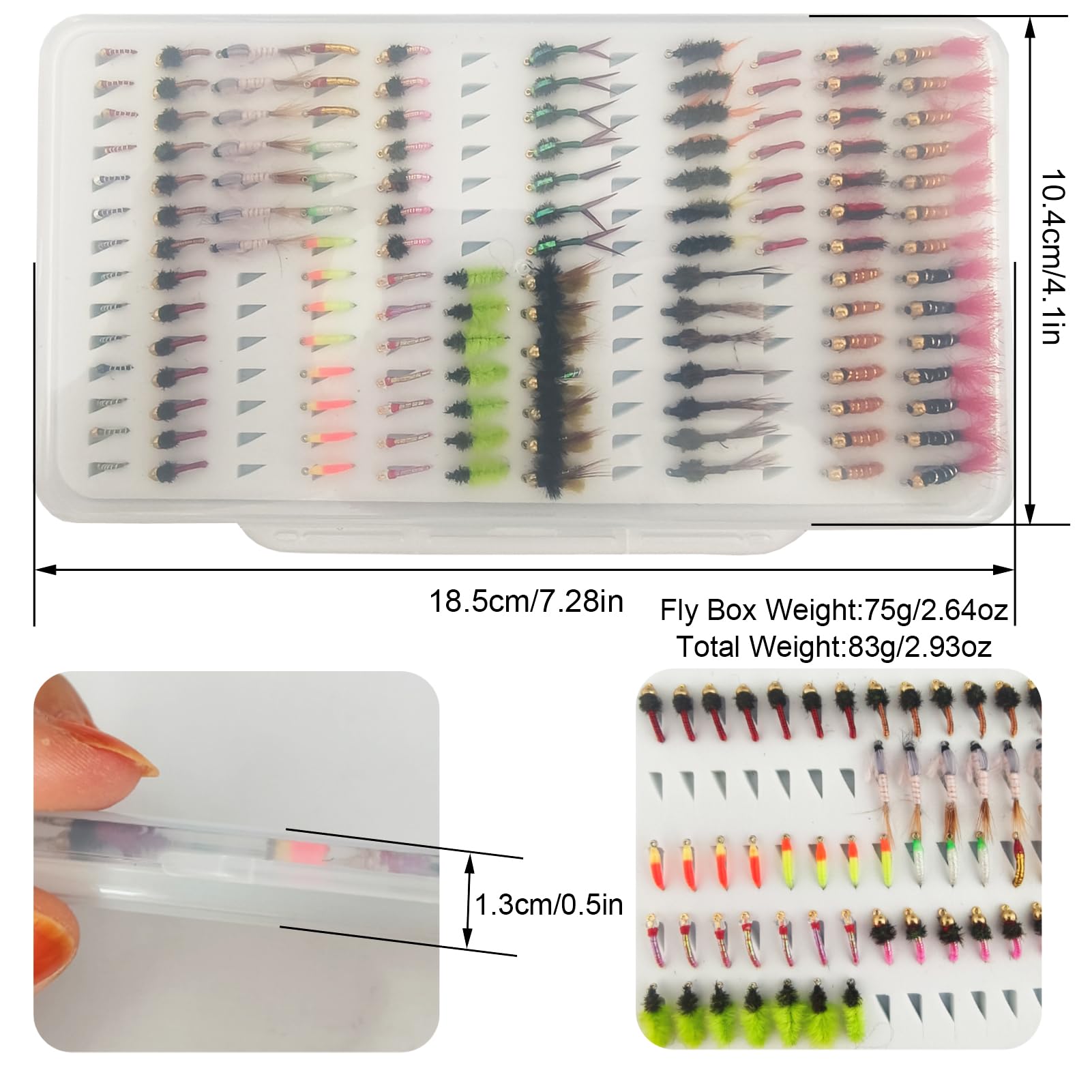 Fliegenfischen Fliegen Set, 134Stk Forellenköder mit Fliegenbox, Trockene Nasse Fliegen Fishing Lures, Nymphen, Streamers, Popper