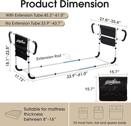 Vista 2 de Barandilla doble para cama para seguridad de adultos mayores, barandilla de asistencia de cama ajustable, barandilla de cama de doble lado