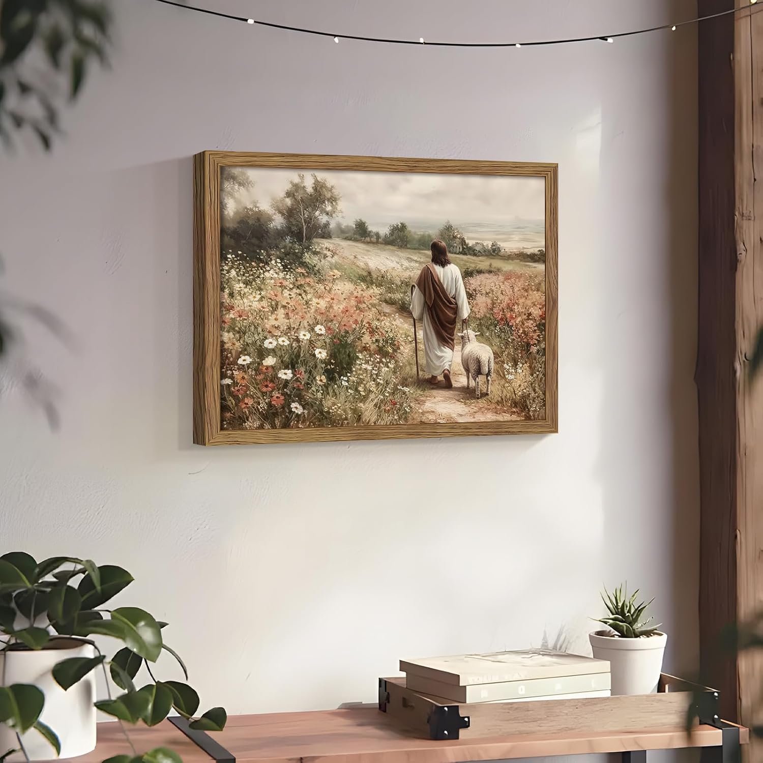 Framed Jesus And Lamb Wall Art, Christian Pictures Wall Decor, God Faith Paintings, Catholic Canvas Prints, Religious Spiritual Artwork for Church Bedroom Living Room Home Decor 16x24 Inch