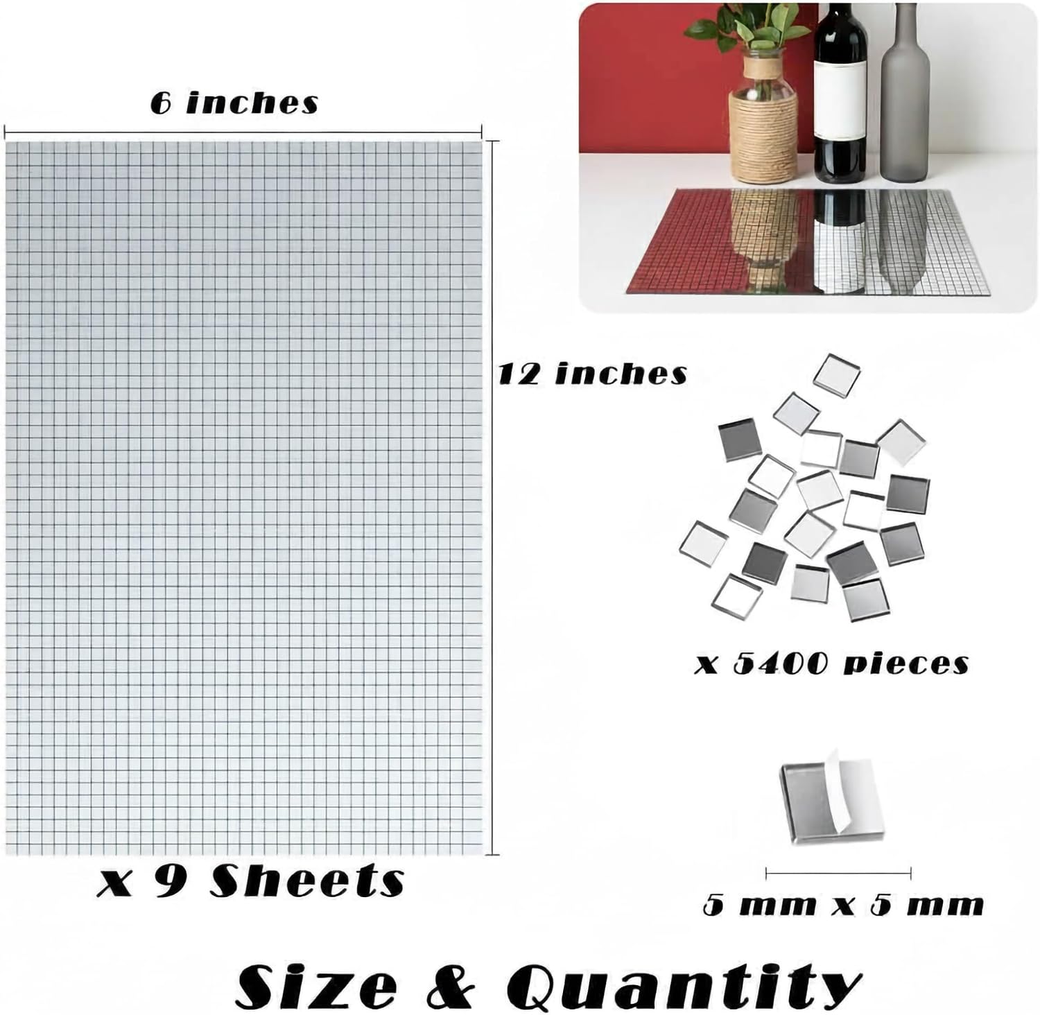 Disco Ball Mosaic Tiles, 16200 Pcs Self Adhesive Mirror Tiles | 16200 pcs self-adhesive mirror mosaic tiles, 5x5mm square glass pieces for DIY crafts, art projects, party and home decor