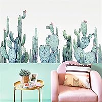 Vista 2 de Calcomanías de pared de cactus de acuarela, calcomanías de pared de plantas verdes tropicales, calcomanías de vinilo removible para sala de estar