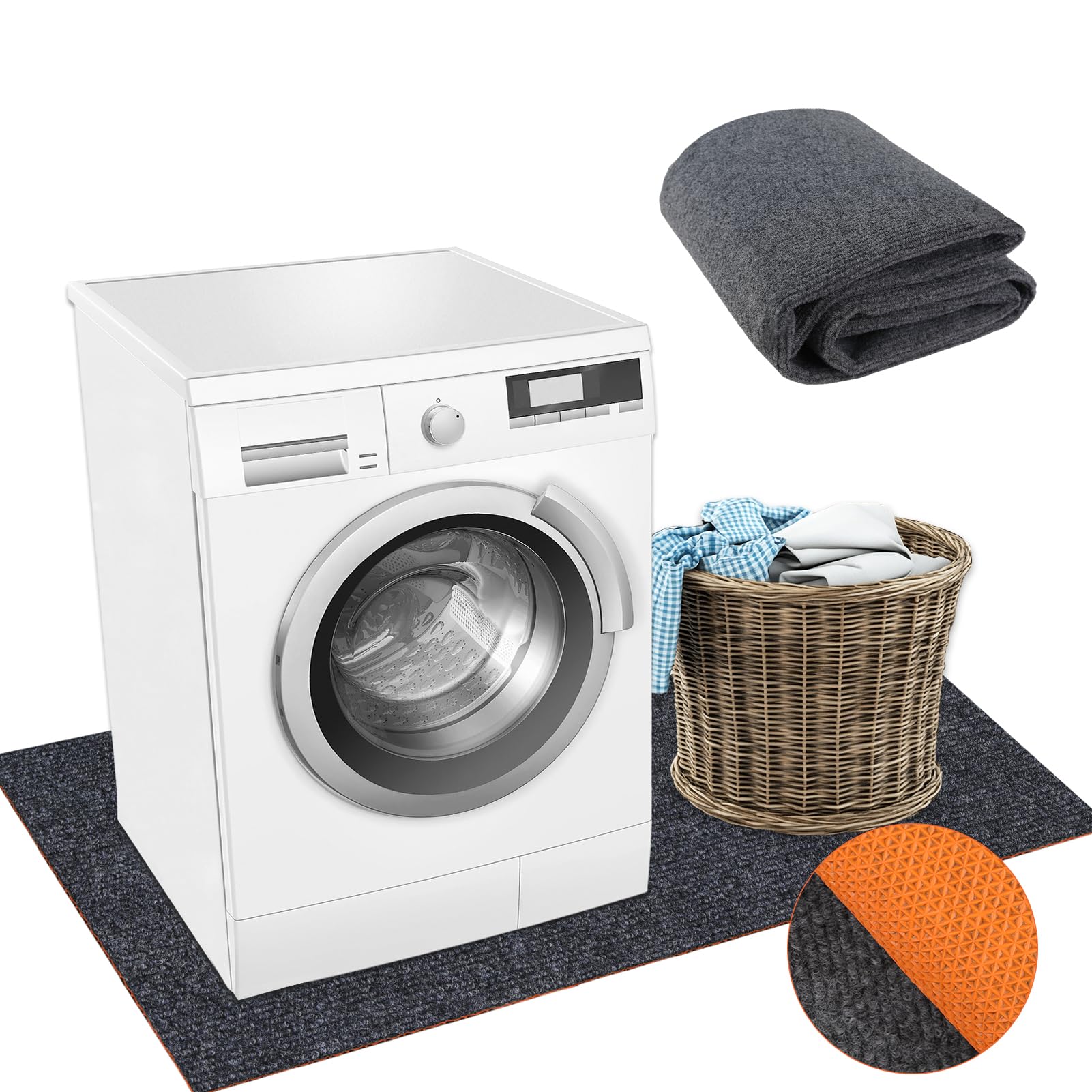 Under Washing Machine Mat 63 x 36 Inch, Waterproof Floor Mat Rubber Backing for Washer Dryer Fridge Refrigerator Freezer Floor Protector, Home