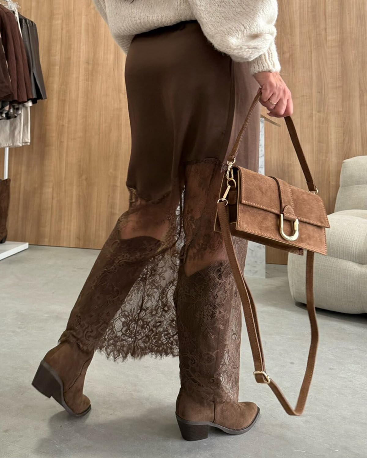 Women Lace Patchwork Skirts High Waist A Line Y2K Elegant Maxi Long Skirts Party Boho Skirt - Image 3