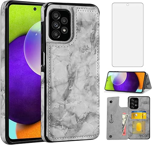 Asuwish Funda de teléfono para Samsung Galaxy A52A52S 5G con protector de pantalla de vidrio templado y cartera de mármol con tapa abatible, soporte