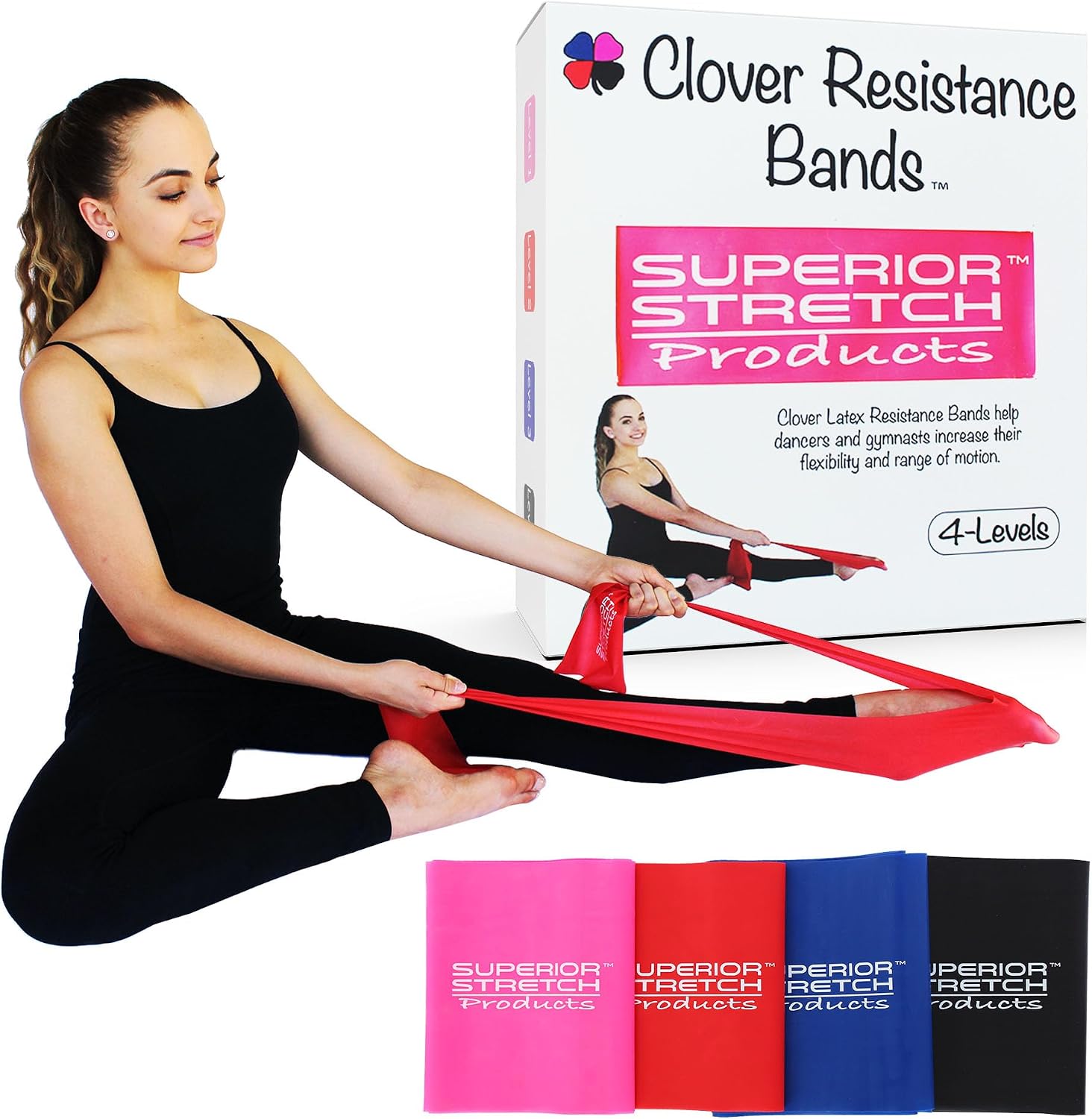 Clover Resistance Bands - Stretch Bands for Dance, Ballet, Gymnastics, Physical Therapy and Fitness Training - Exercise Bands, Resistance Bands for Working Out, 4 Levels of Progressive Resistance