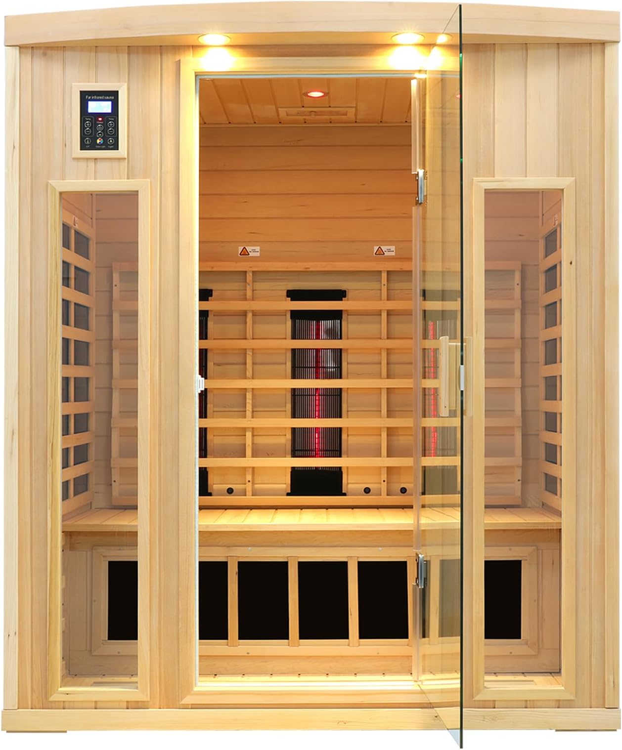 3 Person Infrared Sauna, Ceramic Infrared Sauna 3 Person, Far Infrared Saunas for Home, Low EMF Infrared Indoor Sauna, Hemlock Wooded Sauna Room, Bluetooth Speakers, Chromotherapy Lights