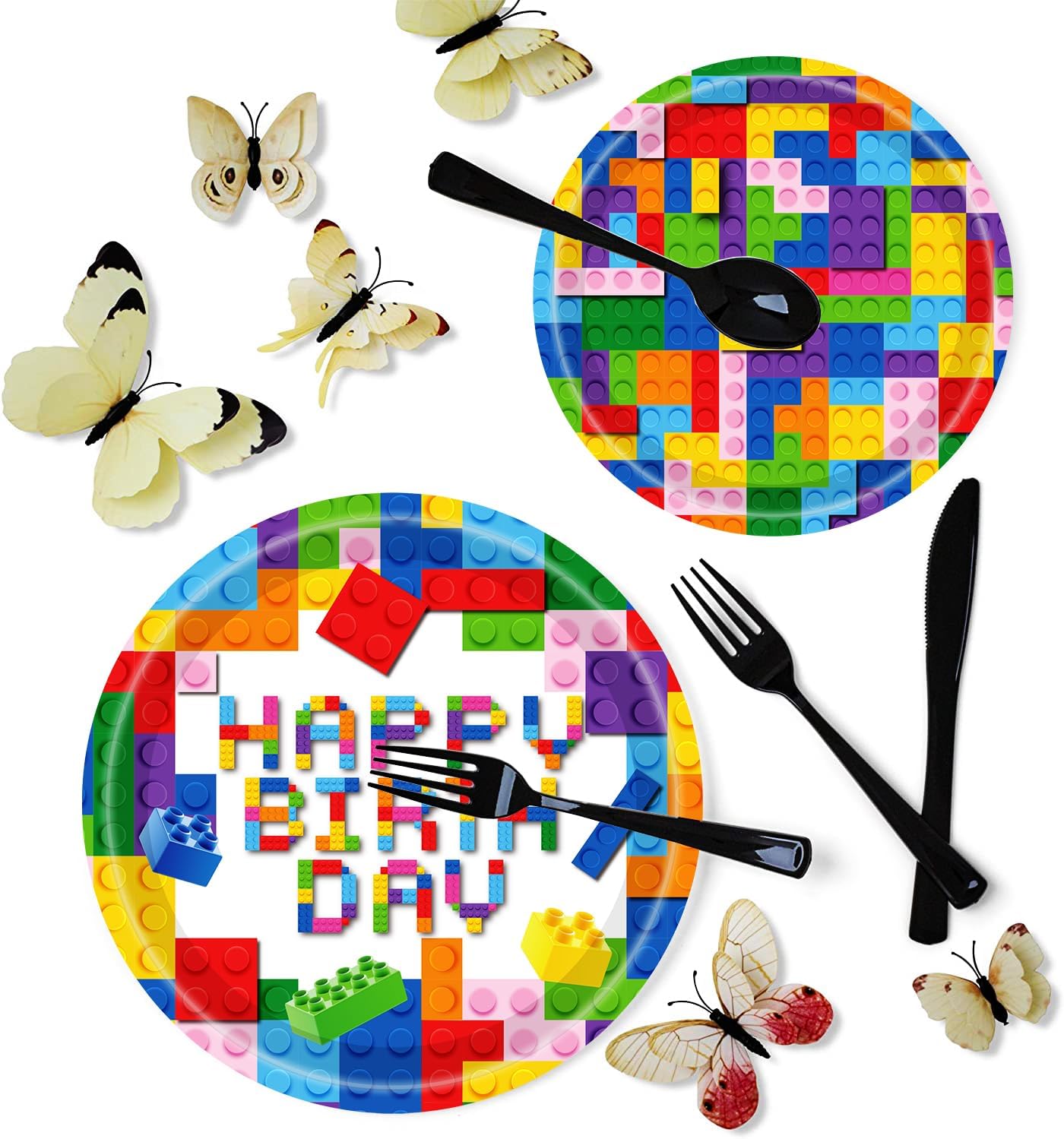 100Pcs Building Block Party Supplies Building Block Paper Plates 50 9"Colorful Building Block Dinner Plates 50 7"Building Block Birthday Plates,for Colorful Blocks Birthday Party Decoration