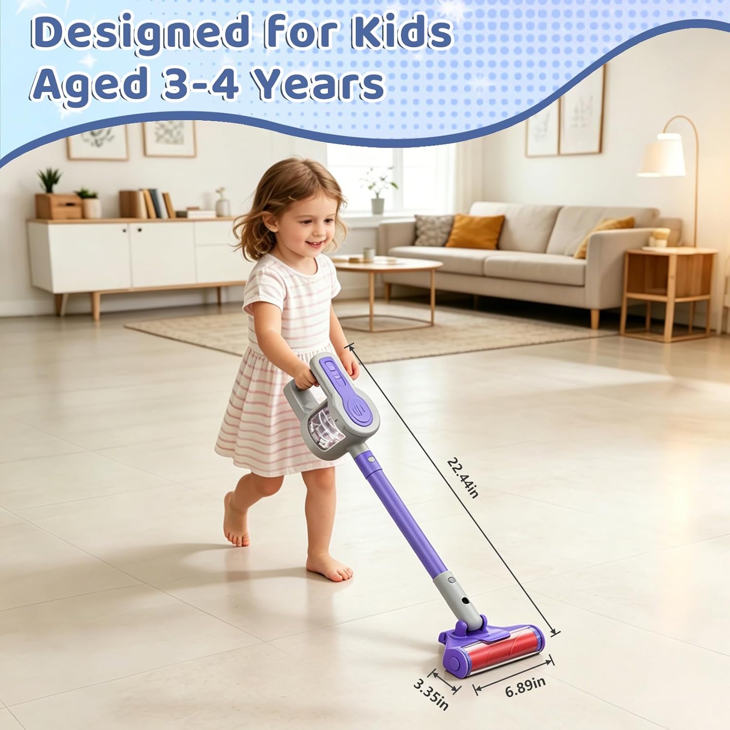 Kids Vacuum Toy, 4 in 1 Toddler Vacuum Cleaner, Role Play STEM Educational for Girl Boy 3 4 Year Old (Purple)