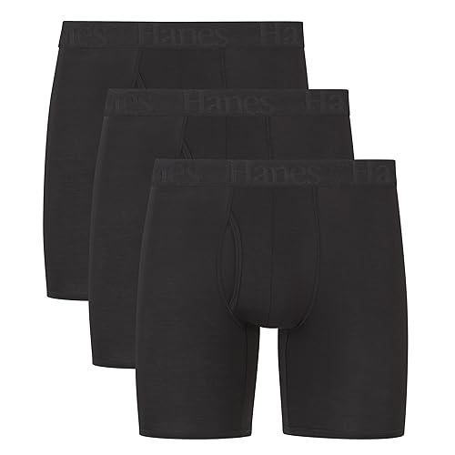 Hanes Men's Underwear Boxer Briefs & Trunks, Multi-Packs, Breathable Cool Lightweight, Viscose from Bamboo Supersoft - Medium - Black