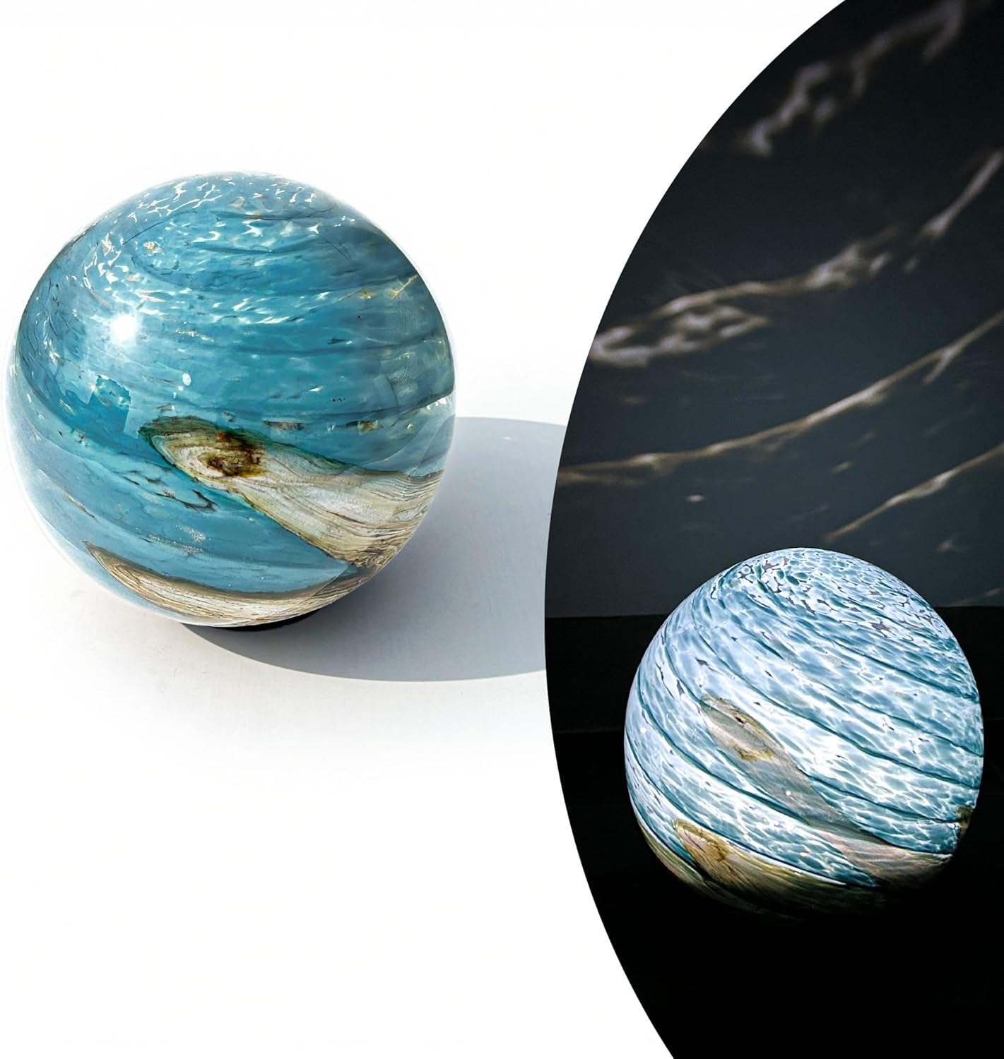 Lily's Home Gazing Ball - 7.68" Glass Globe with Solar Powered Lights - Outdoor Solar Lights for Yard & Patio - Garden Decor - Automatic On/Off Photosensitive Switch - Turquoise