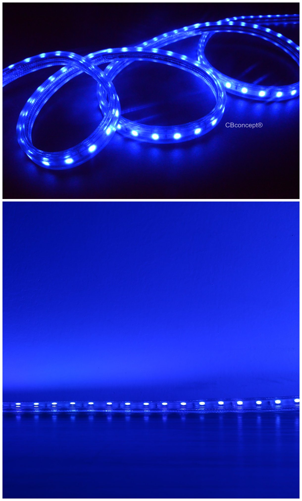 Cbconcept 120VSMD3528-46M-B 150-Feet Blue 120 Volt LED SMD3528 Flexible Flat LED Strip Rope Light, 3/8-Inch Width x 1/4-Inch Thickness
