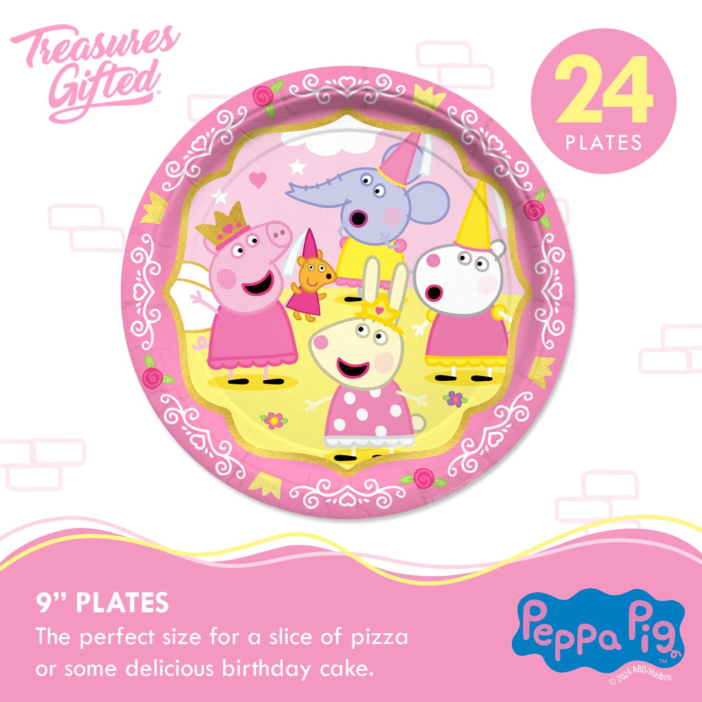 Treasures Gifted Princess Peppa Pig Birthday Party Supplies - Serves 24 Guests - Officially Licensed Peppa Pig Party Supplies - Peppa Pig Plates & Cups, Peppa Pig Napkins, Classic Peppa Pig Dinner Set