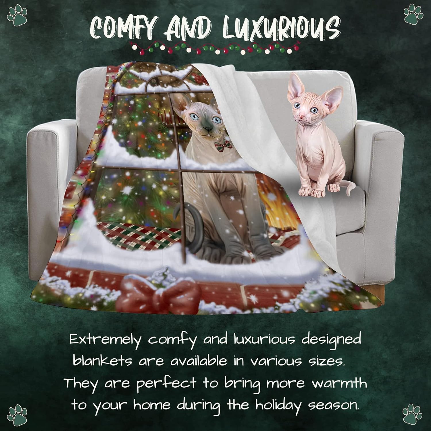 Doggie of the Day Sphynx Cat Blanket - Please Come Home for Christmas - Super Soft & Warm Pet Theme for Sofa or Bed, Warm Fleece, Sherpa or Woven Material BLNKT157530 (30x40 Fleece)