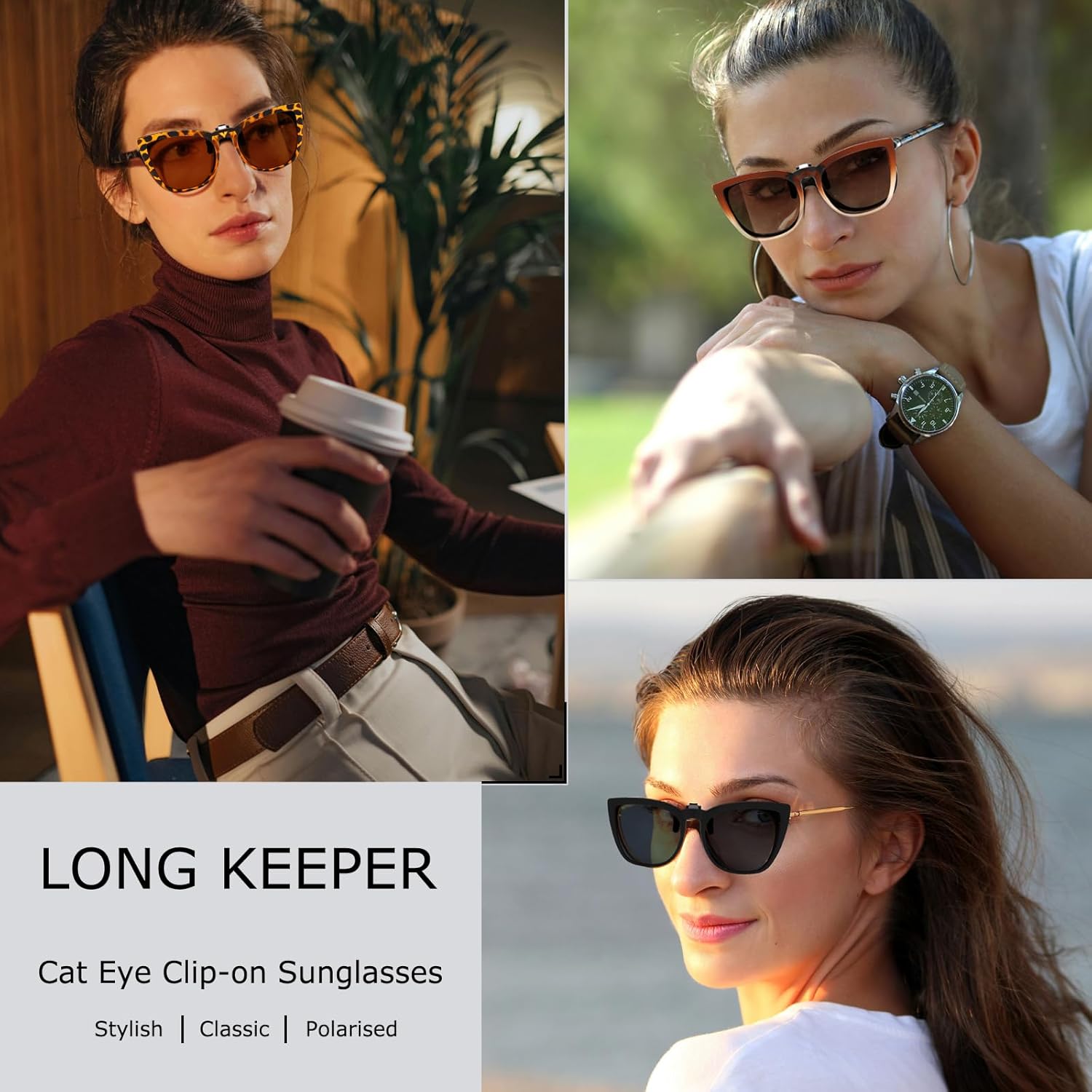 Long Keeper Polarized Clip on Sunglasses Over Prescription Women Men with UV Protection Clip on Cat Eyeglasses - Image 3