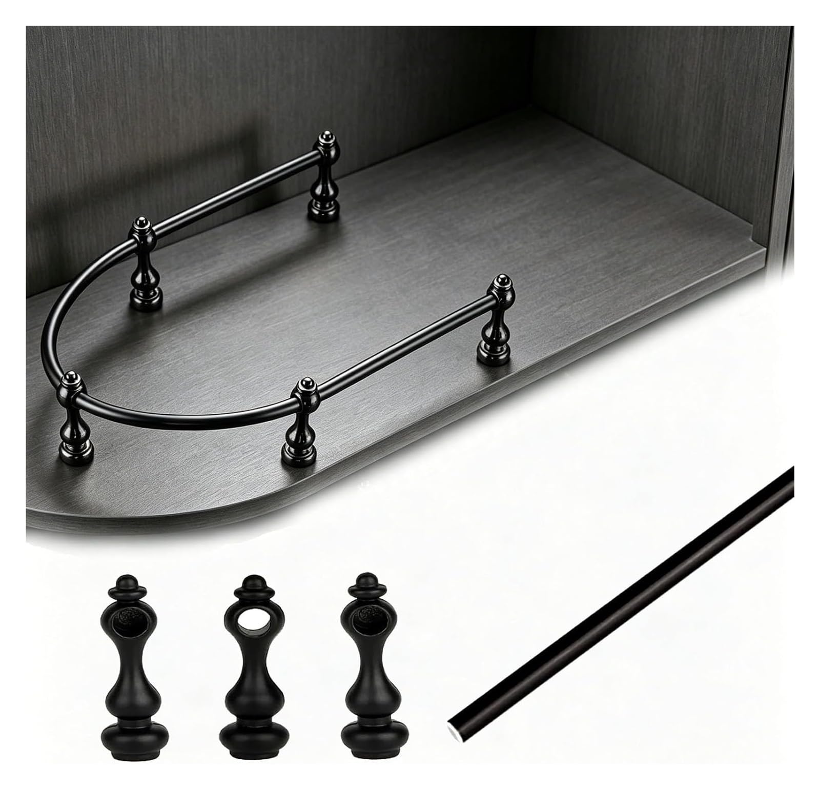 MZZKFC Curved Gallery Rail for Shelve Gold Sliver Black，DIY Flexible Wine Cabinet Rail Customizable，Bendable Cabinet Shelf Railing for Open Shelves & Dishes(Black,62"/158cm)