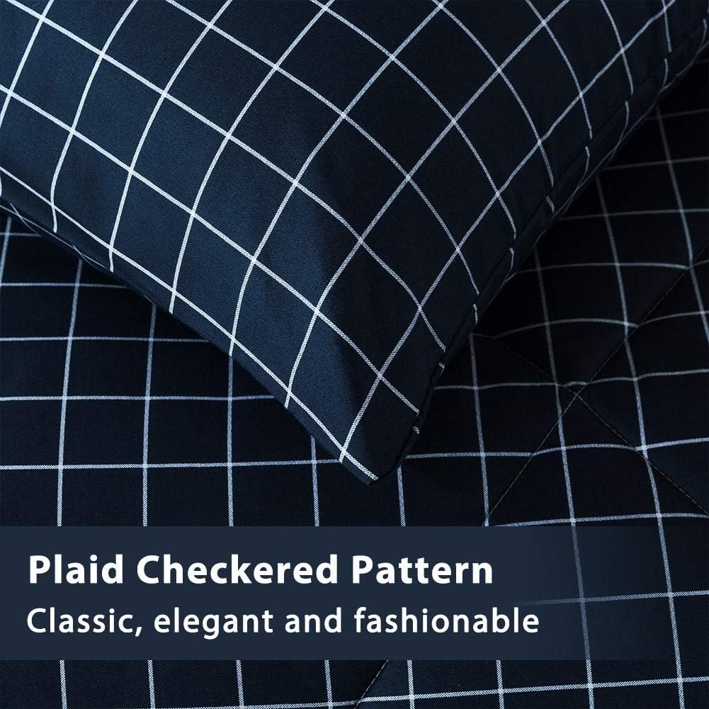 Andency Navy Grid Comforter Twin(66x90 Inch), 2 Pieces(1 Plaid Comforter and 1 Pillowcase) Navy Plaid Comforter Set, Farmhouse Microfiber Down Alternative Bedding Comforter Set…