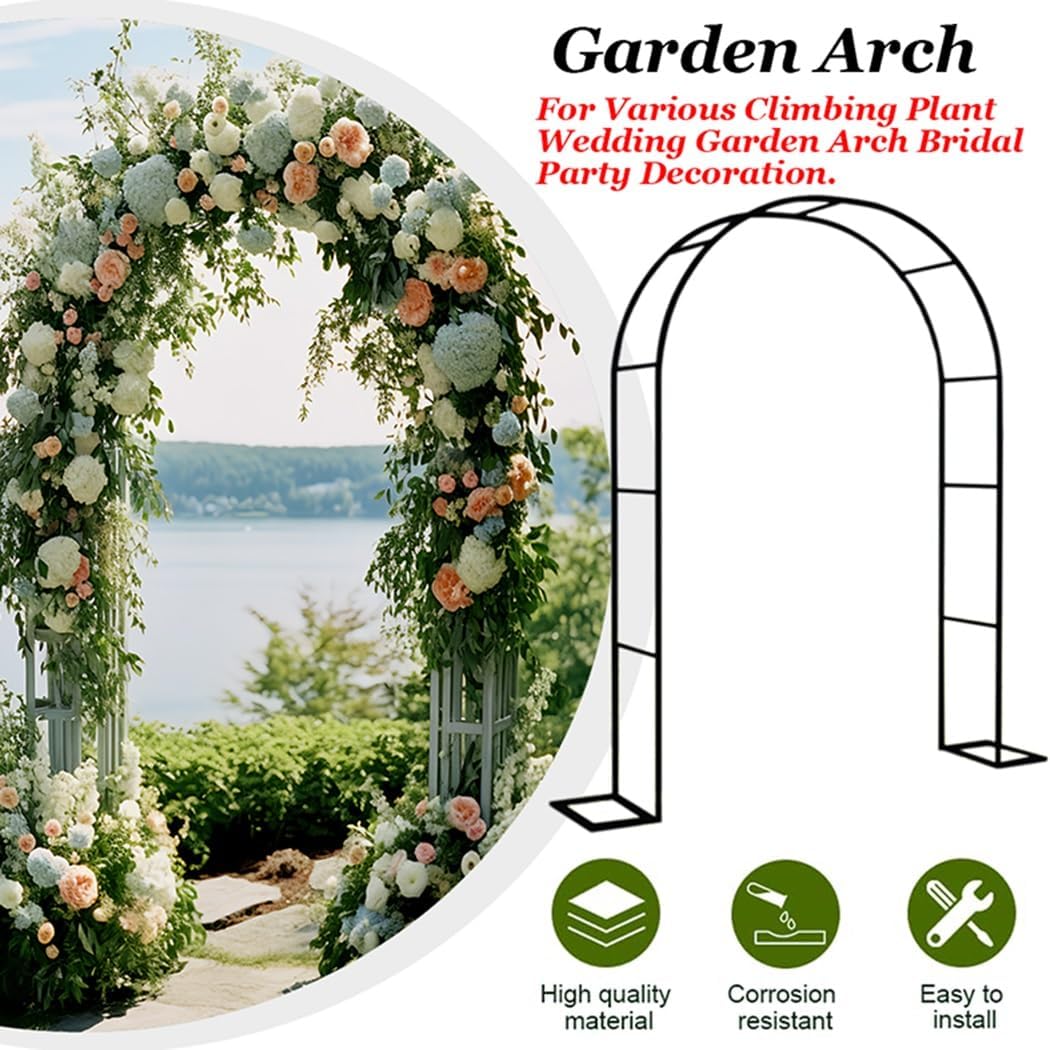 Garden Trellises Arch，Metal Garden Arch Pergola for Climbing Plants Black 2.8m x 2.2m Sturdy Outdoor Arbor for Backyard Décor and Plant Support