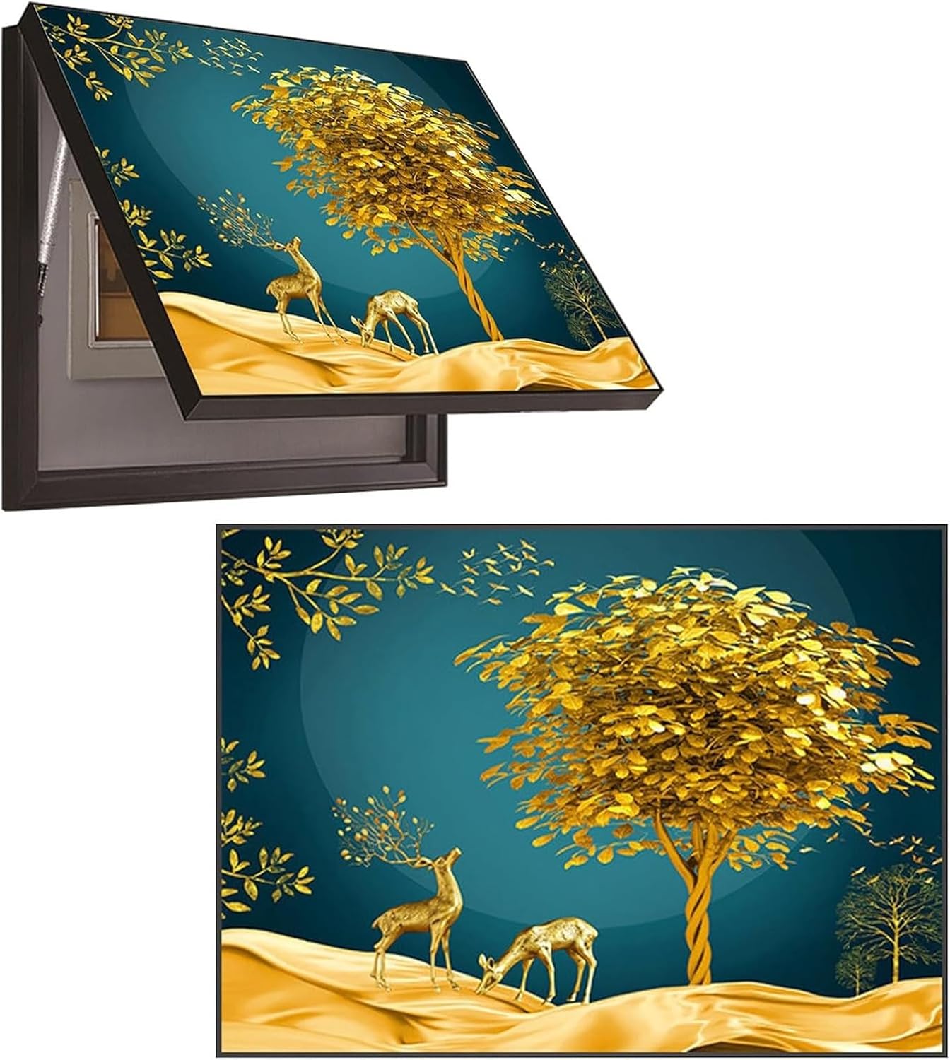 Decorative Painting Distribution Box, Electrical Panel Cover, Switch Box Cover, Electric Meter Counters Decoration Cover Hide Paintings, with Hydraulic Rod Supports(C,55 * 45cm)