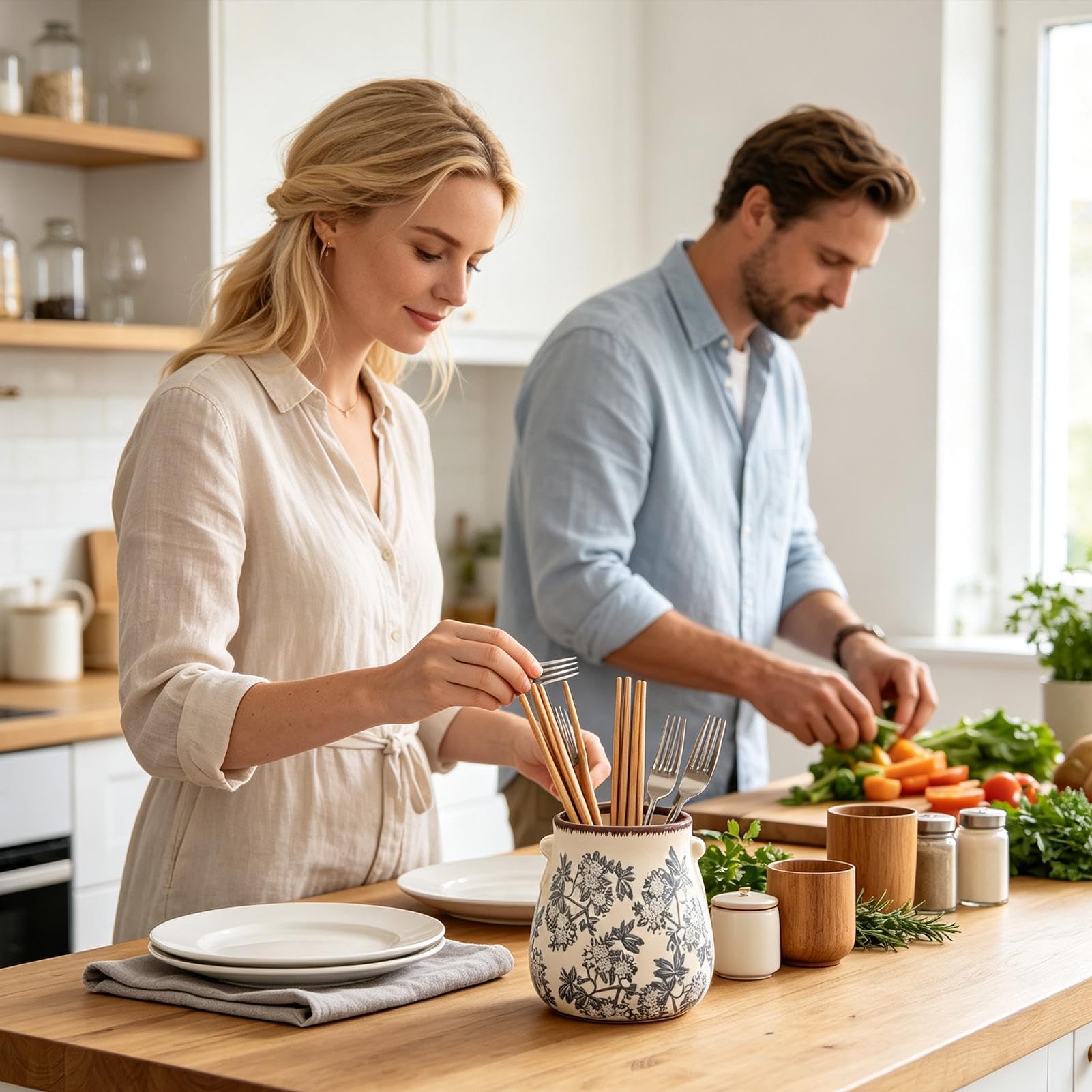 Pot à ustensiles pour plan de travail Pot Rangement Décoratif Rustique