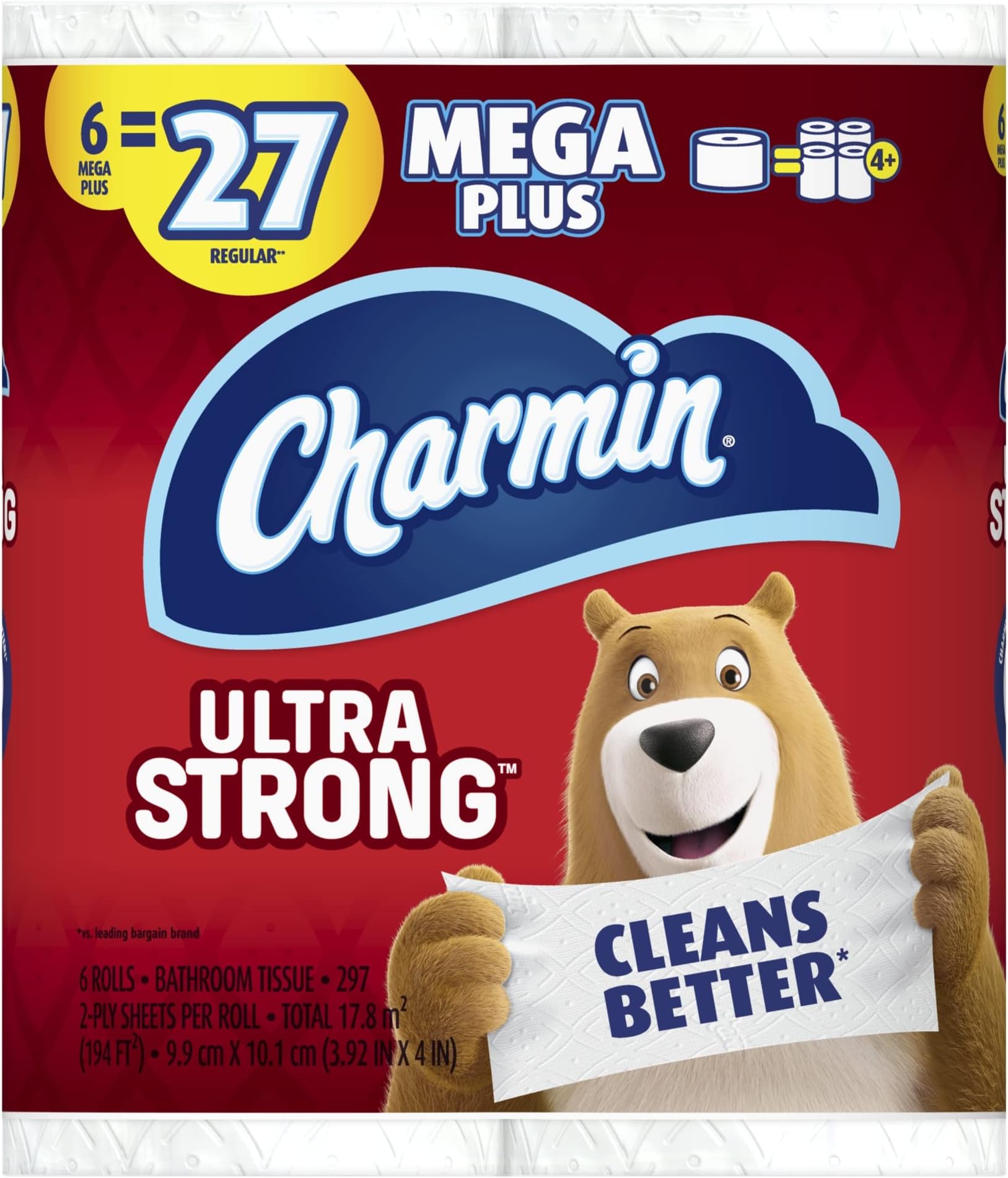 Charmin Ultra-Strong 2-Ply Toilet Paper, 297 Sheets Per Roll, Pack Of 6 Mega Rolls