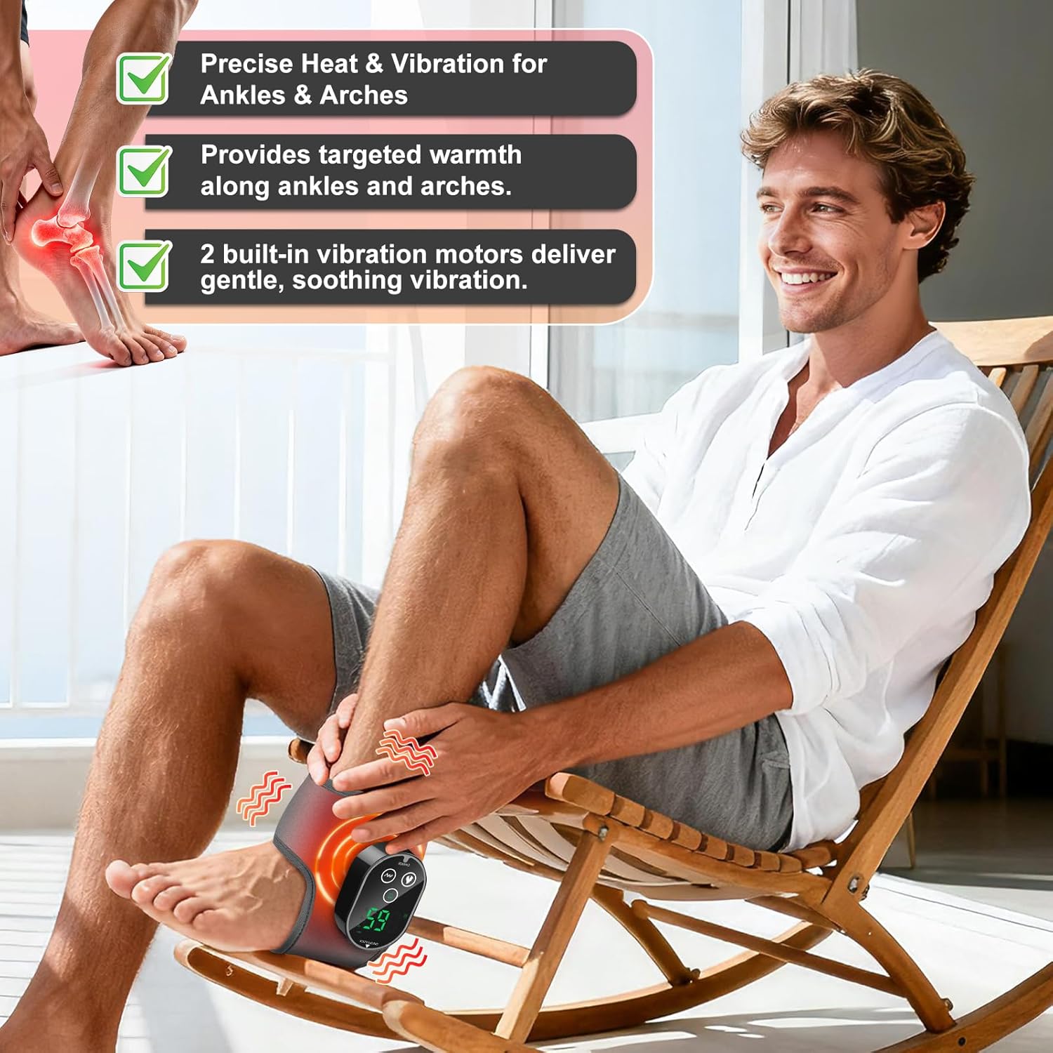 Cordless Ankle Massager for Pain Relief, Heated Ankle Massager, Foot Massager for Neuropathy, Ankle Heating Pad, Foot Heating Pad, Heated Foot Massager, Single One, Grey