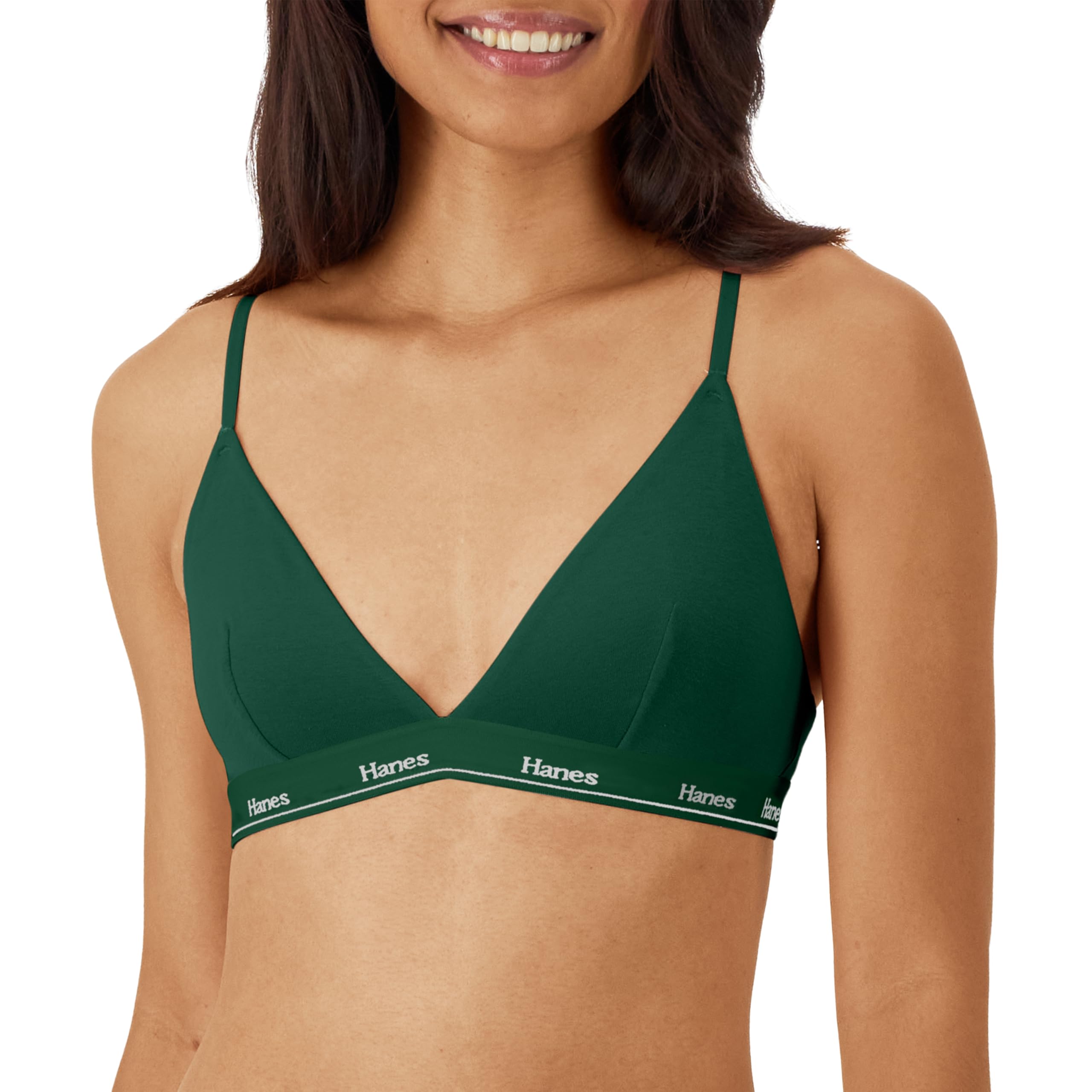 Hanes Women's Triangle Bralette Pack, 2-Pack, Originals Breathable Stretch Cotton Bras for Women, Wireless Bra: Twill Plaid Print/Grasslands Green XX-Large