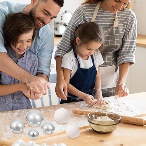 Miniatura 8 de 3D Mini sartenes hemisferio de aluminio 8 pares de bombas de baño de esfera de media bola molde para hornear molde de pastelería molde de magdalena