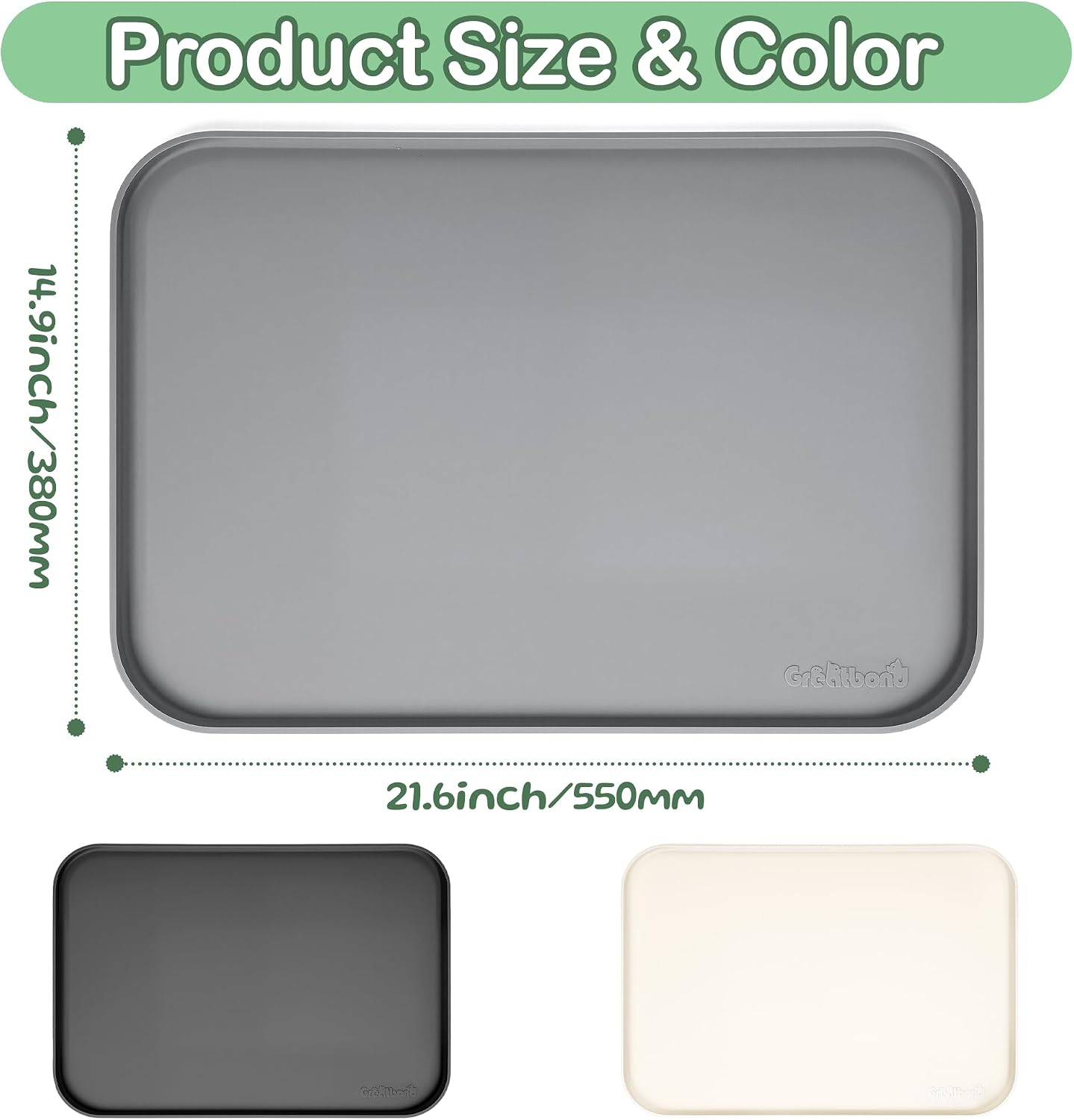 100% Waterproof Silicone Pet Feeding Mat,Warped Resistant Raised Edge BPA-Free Dog Cat Food Mats, Non-Slip Pet Placemat with High Lip to Prevent Spills, Dishwasher Safe, 21.5"x14" Grey