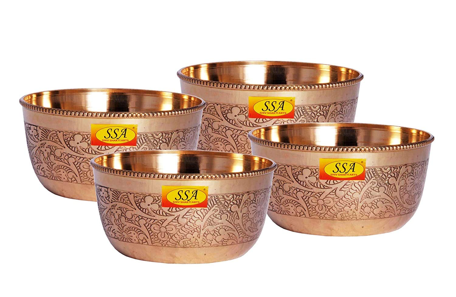 SHIV SHAKTI ARTS Handmade Set Of 4 Pure Brass Leaf Design Katori Bowl
