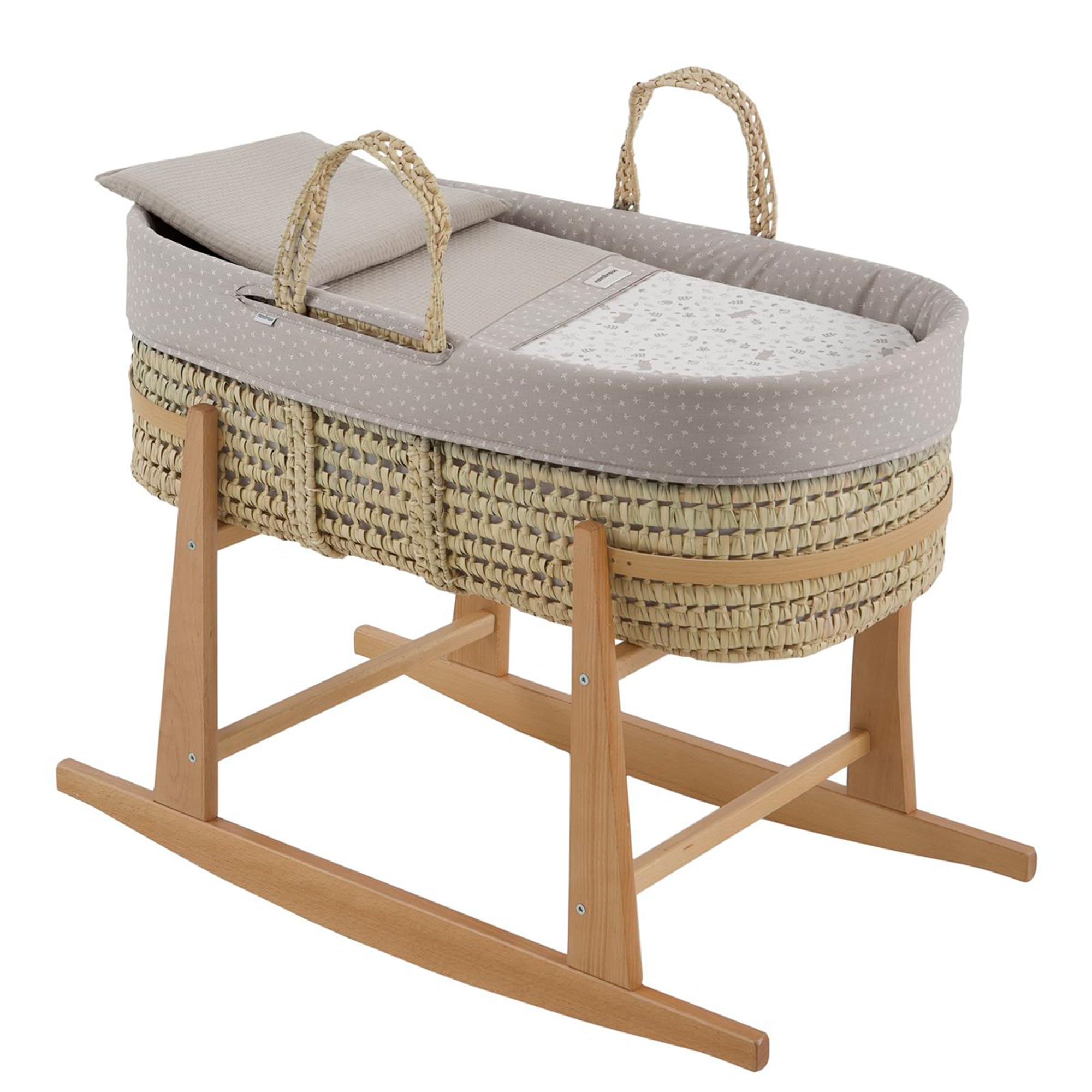 Cambrass-moisés para bebé con Soporte de Madera-capazo de Palma para los Primeros Meses del bebé-moisés de Mimbre con Asas para facilitar su traslado - Abete Beige/Natural 39x80x25 Cm
