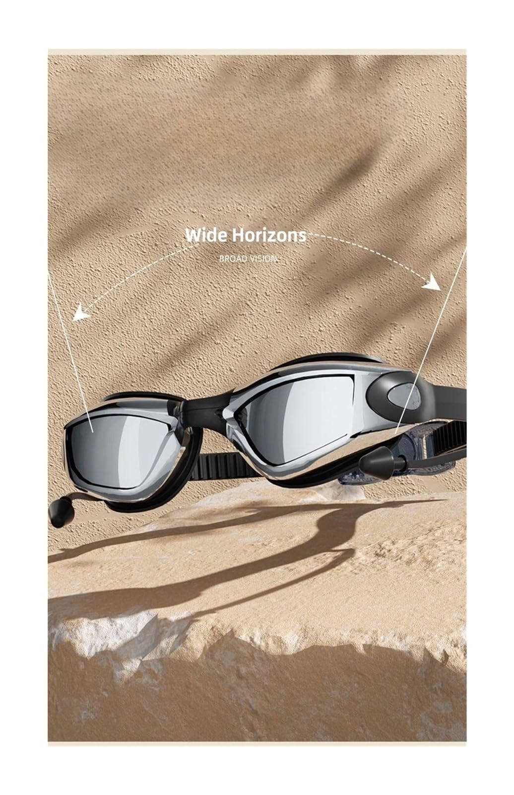 Masque Lunettes de Natation étanches antibuée HD pour Hommes et Femmes, Grande Monture, Ensemble de Lunettes de Natation et de plongée Masque plongée(F)