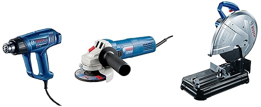 Bosch GWS 750-100 Professional Angle Grinder & 0601B373F0-GCO220 2200-Watt 14-inch Chop Saw Machine (Blue) & GHG 180 Plastic Heat Gun, Blue