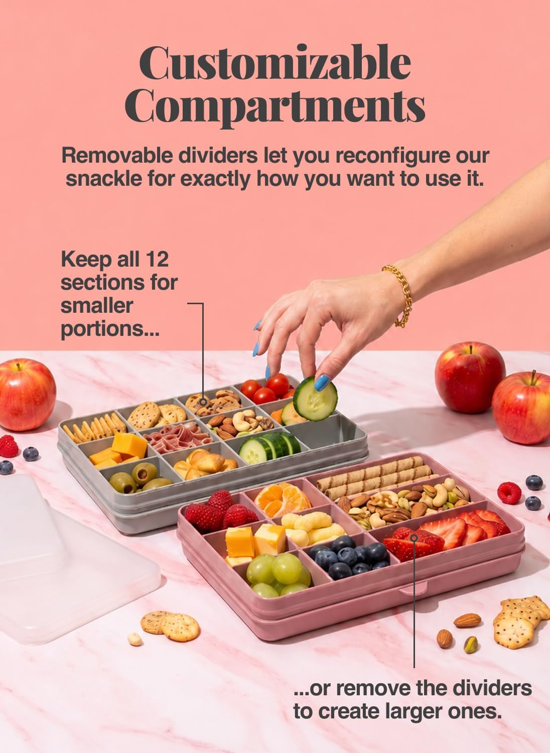 melii Snackle Box | 12 Compartment Divided Snack Container, BPA-Free Food Storage, Removable Dividers, Perfect for Kids Snacks, Arts & Crafts, Beads, and Kitchen Organization (White)