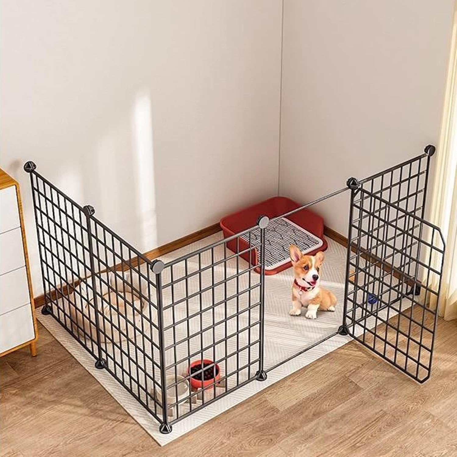Dog Fence, Dog Pet Playpen For Small Dogs Puppy Fence Indoor Portable Metal Wire Cage Yard With Door Small Animal Exercise Pen Portable Dog Houses For Small-Sized Dog, Cat, Rabbit ( 111*75*47Cm(5Pc))