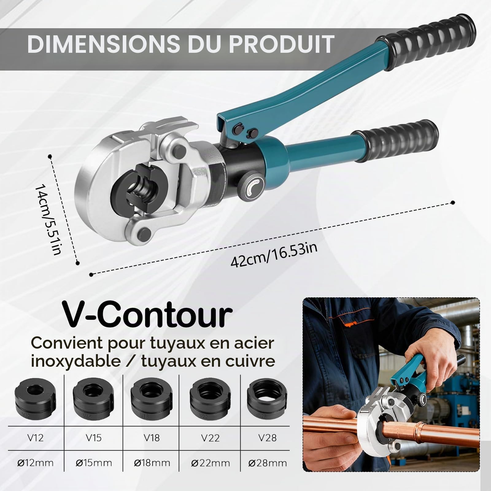 Pince à Sertir Pour Tubes En Cuivre, Tubes Composites Tubes En Cuivre Pince à Sertir Manuelle à Contours En V Et Th V12, V15, V18, V22, V28 Et Th16, Th20, Th26, Th32 Outil Professionnel